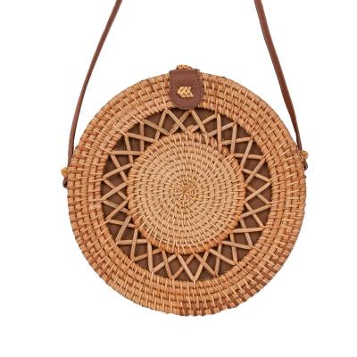 China JAKIJAYI Eco-friendly Material High Quality Women Beach Vietnam Straw Shoulder Bags Round Rattan Bag With Leather Strap for sale