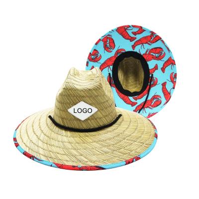 China JAKIJAYI Amazon Logo Australia Hot Selling Eco-friendly America Grass Natural Straw Hat Beach Straw Hat Custom Wholesale Men's Lifeguard Hat for sale