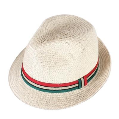 China Classic Summer Eco-Friendly Panama Straw Hat Mens Woven Color Fedora Hat With Tricolor Ribbonwholesale from Jakijayi for sale