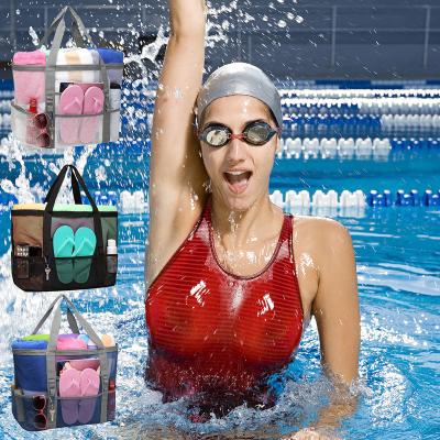 China JAKIJAYI Eco-Friendly Large Portable Comfortable Huge Tote Bag Storage Shoulder Mesh Beach Bag Summer Handbag for Swim Surf for sale