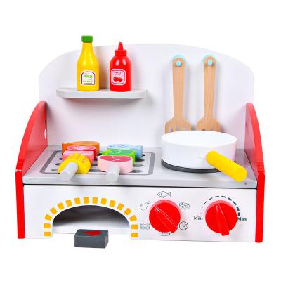 China Funny Toys COMMIKI House Kids Pretend Play 2 in 1 BBQ Toy Kitchen Cooking Wooden Table for sale