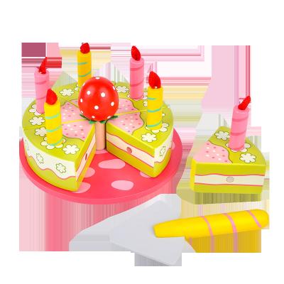 China Funny Simulation Toys COMMIKI Kitchen Pretend Play Game Children Wooden Cutting Birthday Cake Toy Set for sale