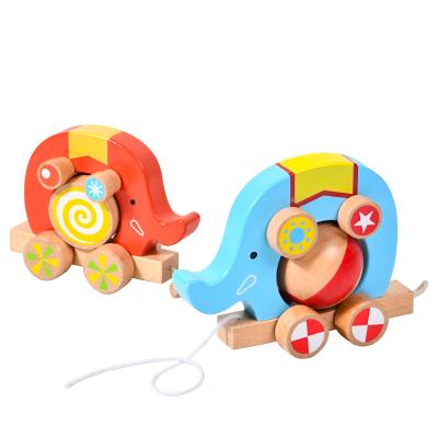 China Funny Educational Wooden Toy COMMIKI Creative Pull Along Kids Push And Pull String Toys Elephant Walking Wooden Animal Toys For Children for sale