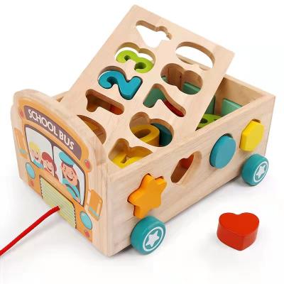 China Eco-friendly Water-base Varnishing COMMIKI Wooden Early Education Blocks Train Clog Cart Truck Assorted Teaching Toy for sale