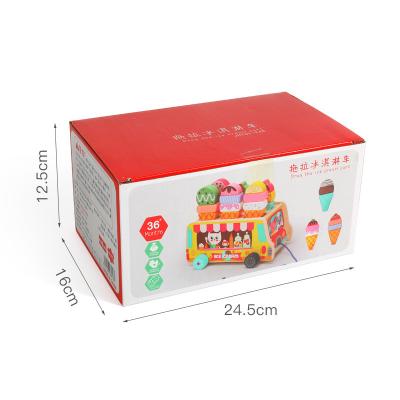 China Eco-friendly Water-base Varnishing Color Matching Wooden Color Knowledge Shape Ice Cream Trailer Kids Educational COMMIKI Toy Ice Cream Truck for sale