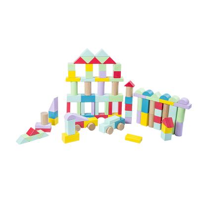 China Water-base Eco-friendly Varnishing Wooden Building Blocks COMMIKI Block Set 100pcs Children Educational Wooden Toys Base for sale