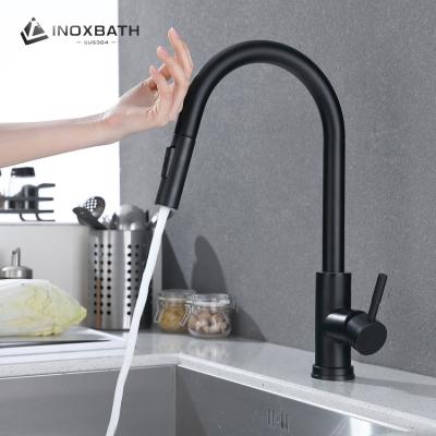 Китай Matt Black Mixer Water Single Taps 304 Stainless Steel Handle 360 ​​Degree Rotatable Swivel Pull Down Sensor Kitchen Faucet продается