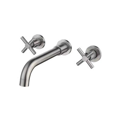 중국 Modern Stainless Steel Tow Handle Concealed Basin Faucet Wall Mounted Bathroom Faucet 판매용