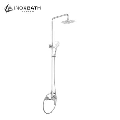 China With Slide Bar Stainless Steel Round Shape Hand Head Rain Shower Mixer Set Bathroom With Hose Shower Column for sale