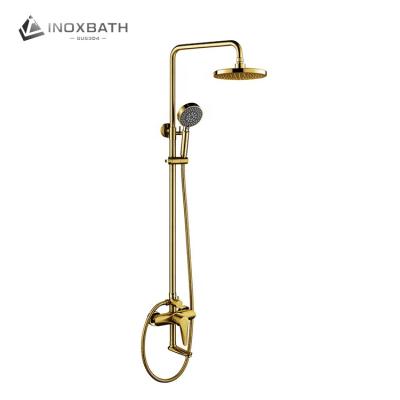 Китай With Slide Bar 3 Ways Shower Set Water Discharge Gold Color Bath And Shower Faucet Cartridge Cabin продается