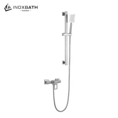 China Without Slide Bar Factory Single Function Rainshower Square Stainless Steel Bathroom Shower Mixer Set for sale