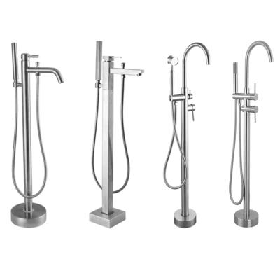 中国 Without Slide Bar SUS 304 Brushed Nickel Tub Shower Faucet Floor Bath Mixer Freestanding Bathtub Faucets 販売のため