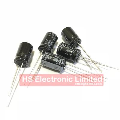 China 100V 33UF 20% 8*11.5mm General Purpose Aluminum Electrolytic Capacitor 100PX33MEFC8X11.5 2000/Bulk for sale