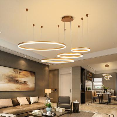 China Modern Minimalist Modern Home Swept Rings Ceiling Mounted Chandelier Lighting Hanging Lamp Gold Color LED Chandeliers Pendant Lights for sale