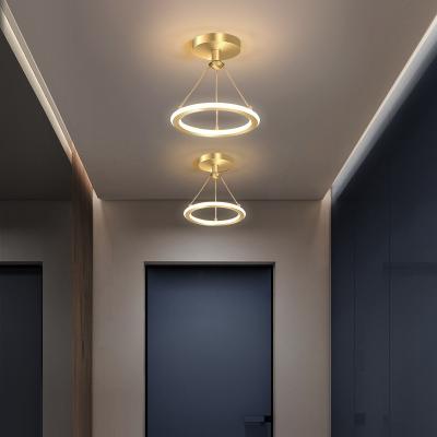 China Nordic Modern Ring Bedroom Single Gold Hanging Circle Metal LED Round Pendant Lights for sale