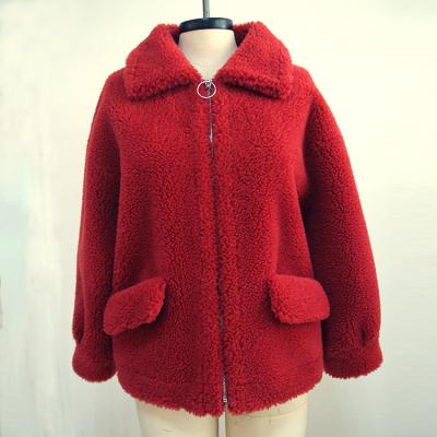 China New Arrival Winter Reversible Reversible Loose Red Composite Wool Teddy Shearling Fur Jacket Women for sale