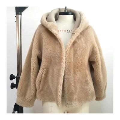 China 2021 New Trend Faux Fur Hooded Women's Winter Anti-Shrink Fur Jacket Custom Made With Striped Leather for sale