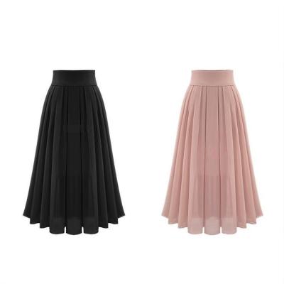 China Hot Selling Anti-Static Anti-Static Women A Line Skirts Summer Casual Chiffon Long Skirts For Women Ladies Solid Pleated Skirts for sale