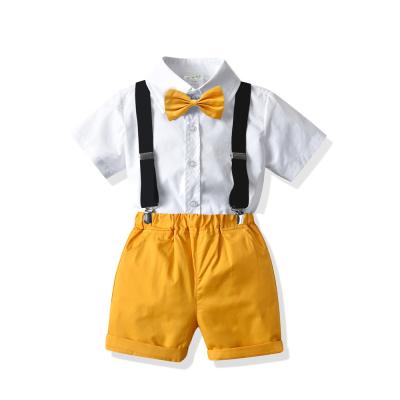 China Casual Casual Boy's Short Sleeve Shirt With Suspenders Two Piece Set for sale