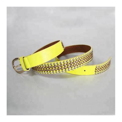 China 2021 Fashion.Casual Hot Selling Popular Fashion.Casual Rivet Metal Studded Yellow Leather Belts for sale