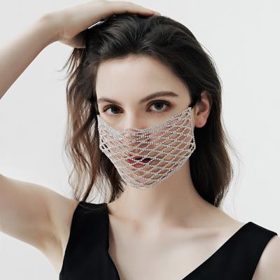 China Fashion Rhinestone Rhinestone Party Decoration Mesh Face Mask Rhinestone Breathable Face Mask for sale