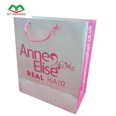 China Recyclable Custom Printed Paper Hair Extension Gift Bag With Company Logo for sale