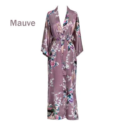 China Women's Christmas Long Kimono Soft Floral Bridal Plus Size Sleepwear QUICK DRY Silky Light Peacock Long Robes for sale