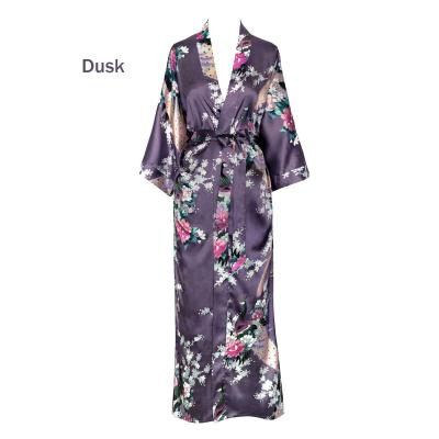 China Women's Christmas Long Kimono Soft Floral Bridal Plus Size Sleepwear QUICK DRY Silky Light Peacock Long Robes for sale