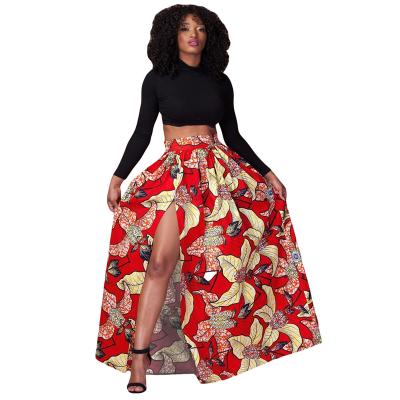 China Viable Ladies Irregular Print Split Long Printed Skirt Plus Size Dress And Skirts for sale