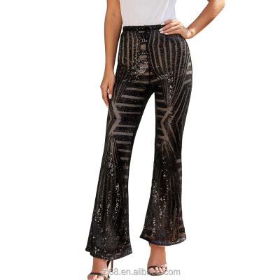 China Women's Breathable High Waist Black Leg Sequin Bell-Bottom Wide Leg Pants And Trousers for sale