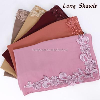 China New Arrival Solid Color Beaded Hijab Scarf Flower Beads Muslim Luxury Bubble Chiffon Hijab Long Shawl Scarf for sale