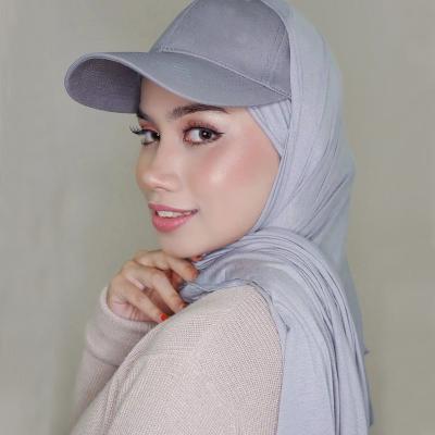 China Muslim Fashion Headband Plain Shawl Baseball Cap With Snap Chiffon Hijab Scarf for sale