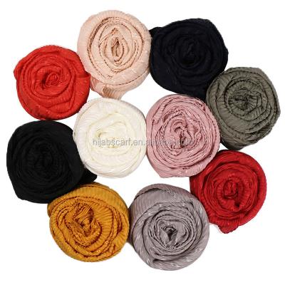 China Pleat Hijab Fashion Stripe Printed Women Muslim Scarves Pleated Cotton Scarf Pleat Hijab for sale