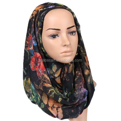 China Fashion Summer Beach Shawl Long Printed Flower Muslim Hijab Cotton Smooth Scarf for sale