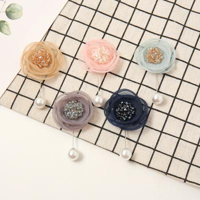 China Muslim Cloth Fashion Women Accessories Gift Sparkle Rhinestone Brooches Hijab Scarf Pins Pearl Floral Pin for sale