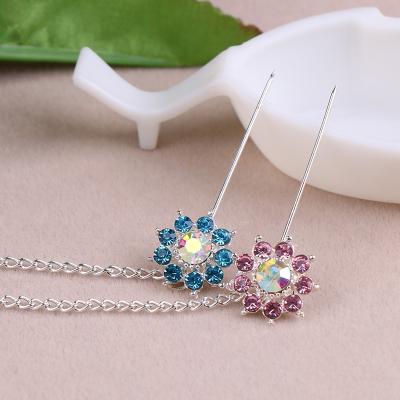 China Muslim Multicolor Diamond Brooch Chain Fashion Cloth Women Muslim Hijab Scarf Safety Pins for sale