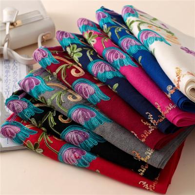 China Women's tassel scarf fashion new winter cashmere shawl simple embroidered pashmina scarves for sale