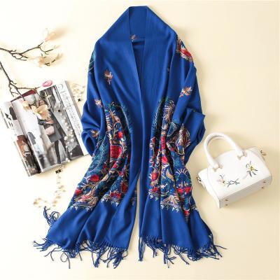 China Fashion Winter Tassel Scarves Solid Color Cashmere Thick Cashmere Embroidered Indian Shawls for sale