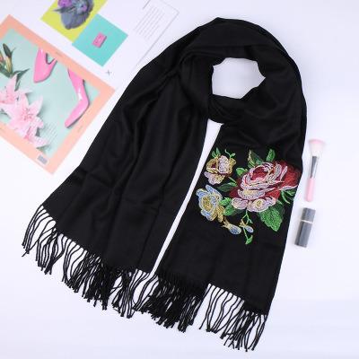 China Fashion winter embroidery pashmina women floral shawl wraps tassel scarves cashmere scarf for sale