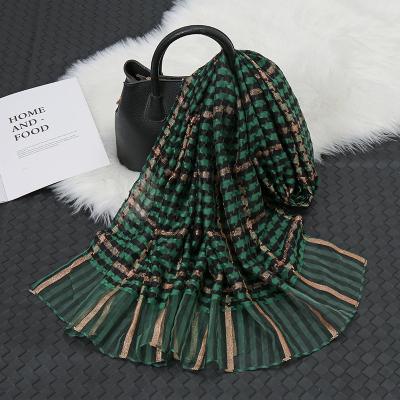 China Luxurious Glitter Muslim Hijabs Plaid Fashion Turban Women Silk Shawls Scarves for sale