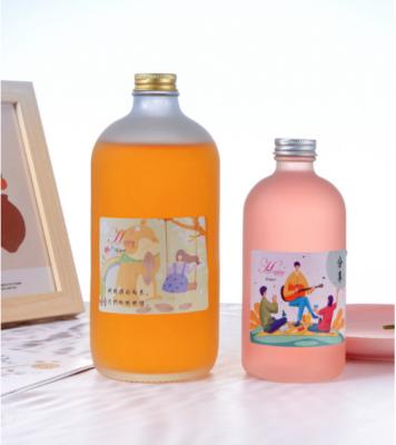 China Empty Beverage 150ml 250ml 350ml 500ml 750ml 1000ml Small Mouth Clear Frosted Glass Round Beverage Juice Bottle for sale