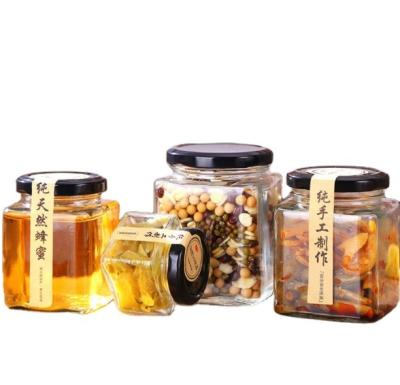 China New Design Food Square Honey Glass Jar Food Storage Canister Honey Jam Bottle Glass Jam Jar for sale