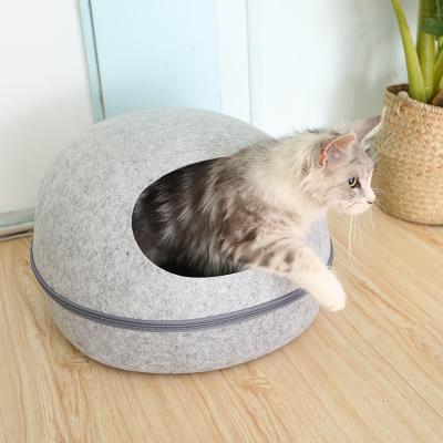 China Wholesale Breathable Felt Cat Bed Four Seasons Pet Nest Blanket Creative Eggshell Cat Nest Semi Closed Washable for sale