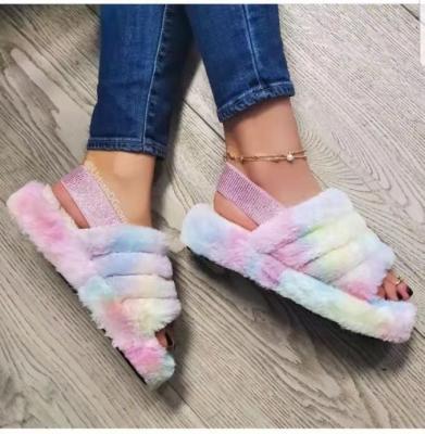 China CUSHIONING Ladies Faux Fur Slippers Plush Home Slippers for sale