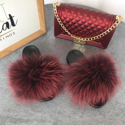 China CUSHIONING Bag Set Fashionable High Quality Matching Fur Slides Fur Slides And Purse Fur Slides With Purse for sale