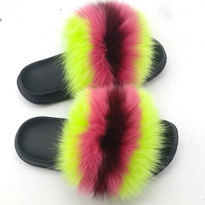 China Cheap high quality girls CUSHIONING to shape mixed-color fox fur slips slippers for sale for sale