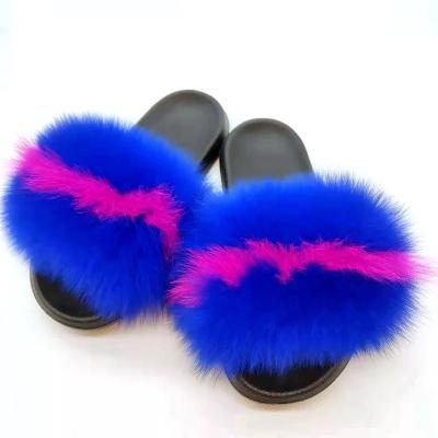 China CUSHIONING Kids Baby Fashion Slides Fox Red Color Real Fur Animal Slippers For Children for sale