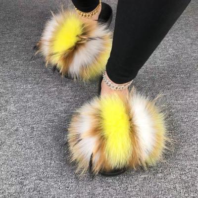 China Wholesale Fashion Trend 2021 New Design Real Fur Slide Fox Fur Slippers For Women for sale