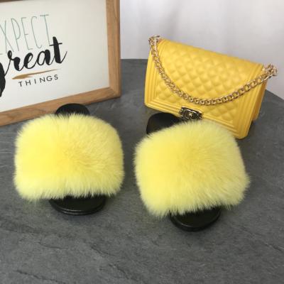 China CUSHIONING factory direct wholesale fur slide purse set fur slides and purse fur slippers and matching purse sets for sale