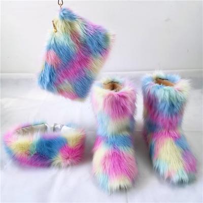 China CUSHIONING Drop Shipping Cheap Cute Faux Fur Outdoor Winter Boots With Fur Headband Fur Purse Girls for sale